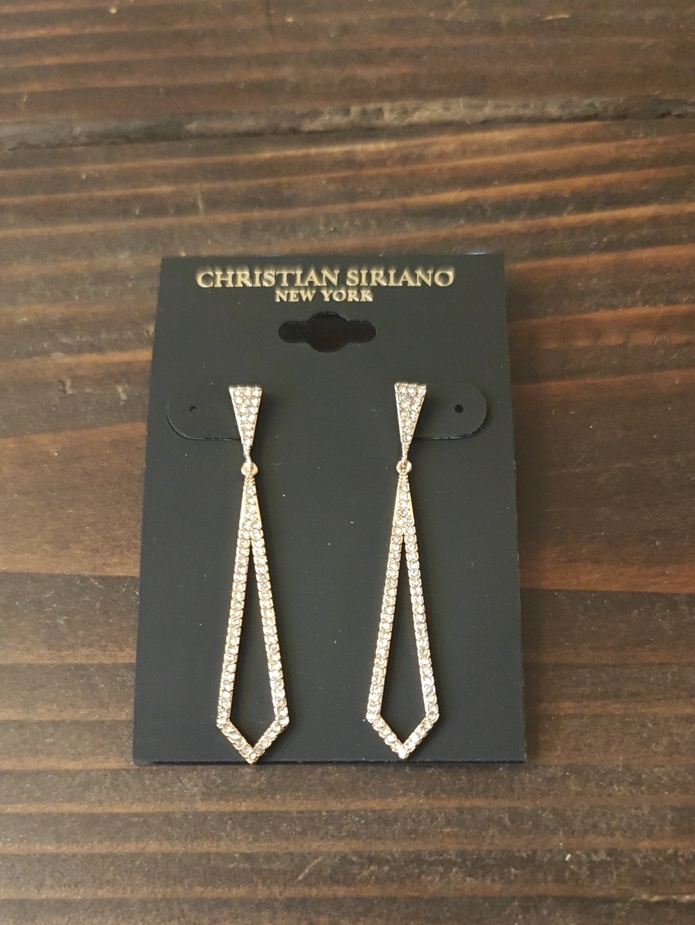 Christian Siriano Rose Gold Open Geometric Crystal Drop Earrings AA31 6819